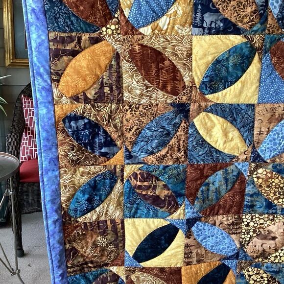 Patchwork Quilt with Blue and Brown Tones - Picture 7 of 16